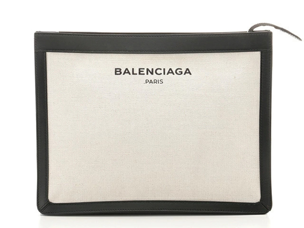 Balenciaga Clutch Bag Canvas Calfskin Ivory White Black